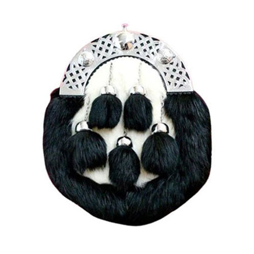 Rabbit White And Black Fur Sporran Celtic Design Cantel With 3 Tassels main image 0