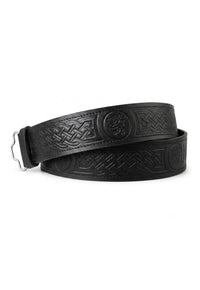 Black Leather Lion Rampant Embossed Leather Kilt Belt