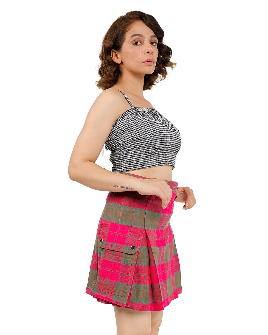 Pleated Plaid Utility Mini Skirt right side view