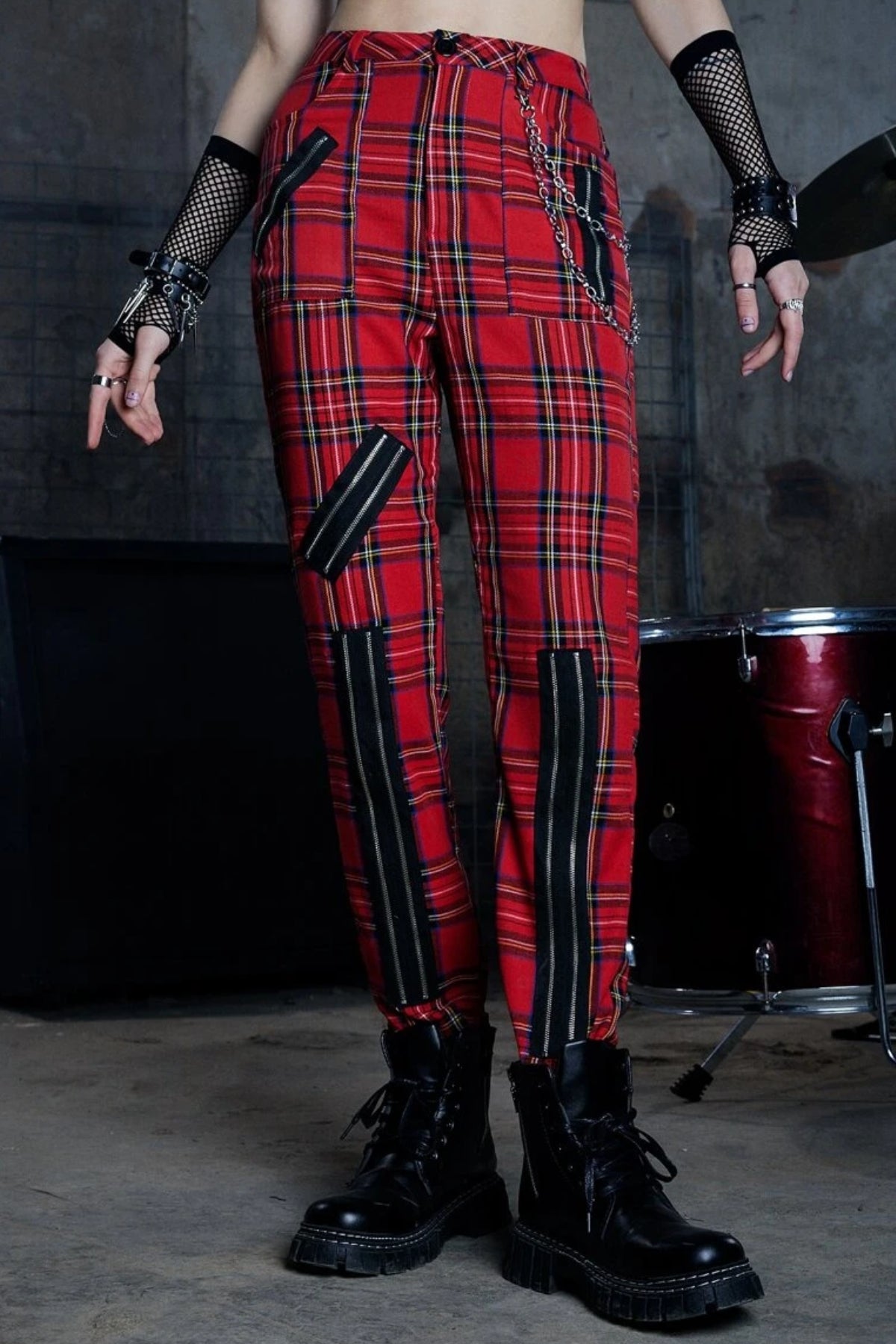 Grunge Punk Plaid Zipper Pant – Scottish Kilt - Main Image