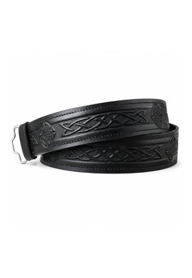 Leather Celtic Embossed Kilt Belt - Velcro Adjustable