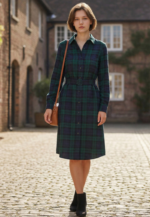Plaid Button-Front Shirt Dress
