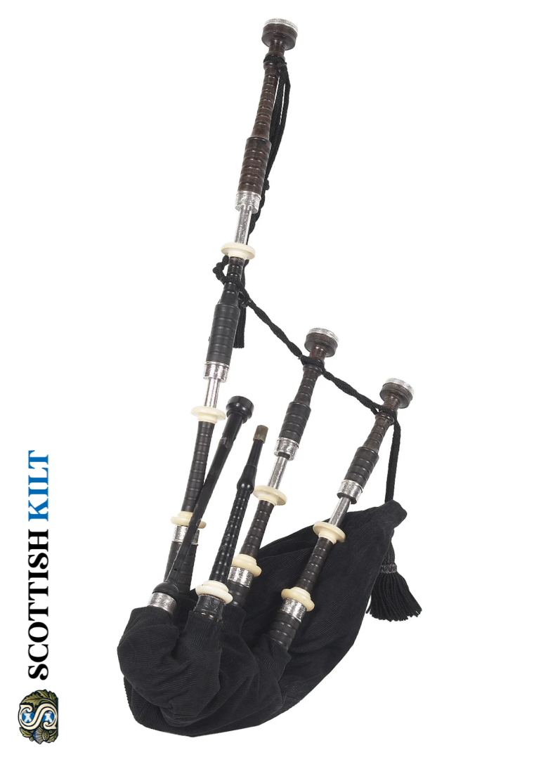 Grote Highland Bagpipe Rozenhout Zwart Finish Zilver Mounts in Hard Box met Tutor Boek Republic of Ireland Grote Highland Bagpipe Rozenhout Zwart Finish Zilver Mounts in Hard Box met Tutor Boek Republic of Ireland