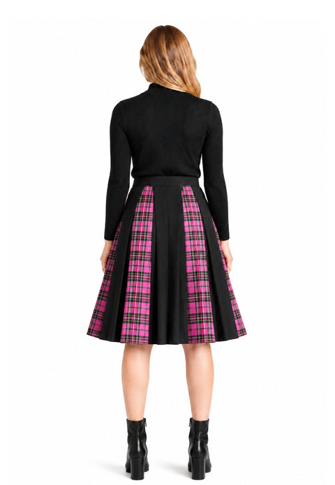 Striped Tartan Panel Pleated Skirt