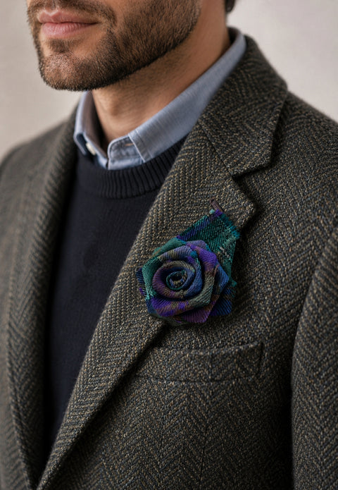 Black Watch Tartan Rose Brooch