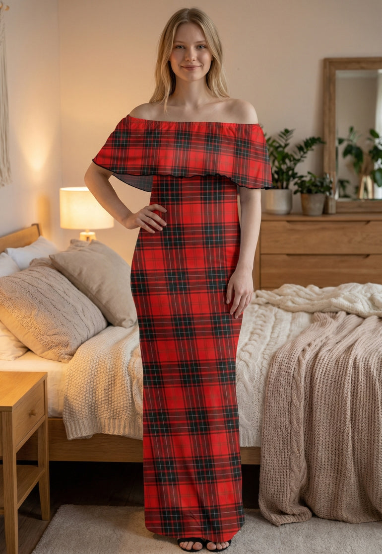 Women's Plaid Off Shoulder Long Dress