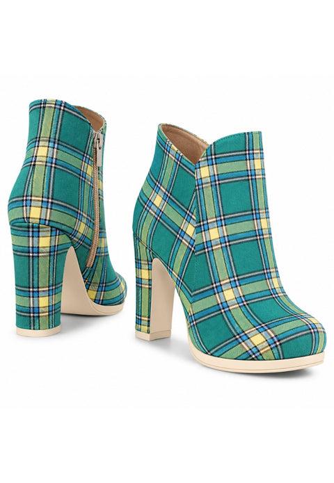 Womenβs Tartan Heel Boots With Zip
