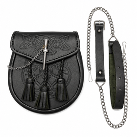 Black Celtic Embossed Pin lock Leather Sporran