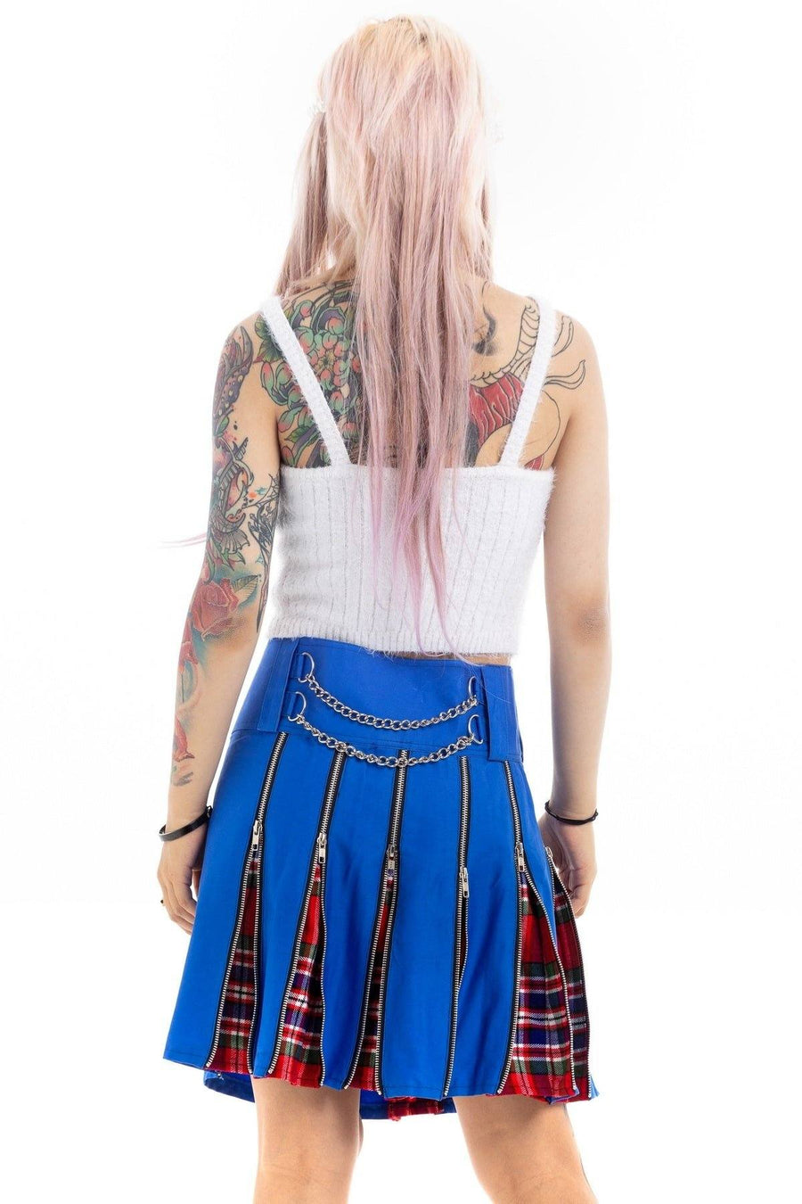 Punk-Inspired Hybrid Kilt with Chain and Zipper Details - Back View