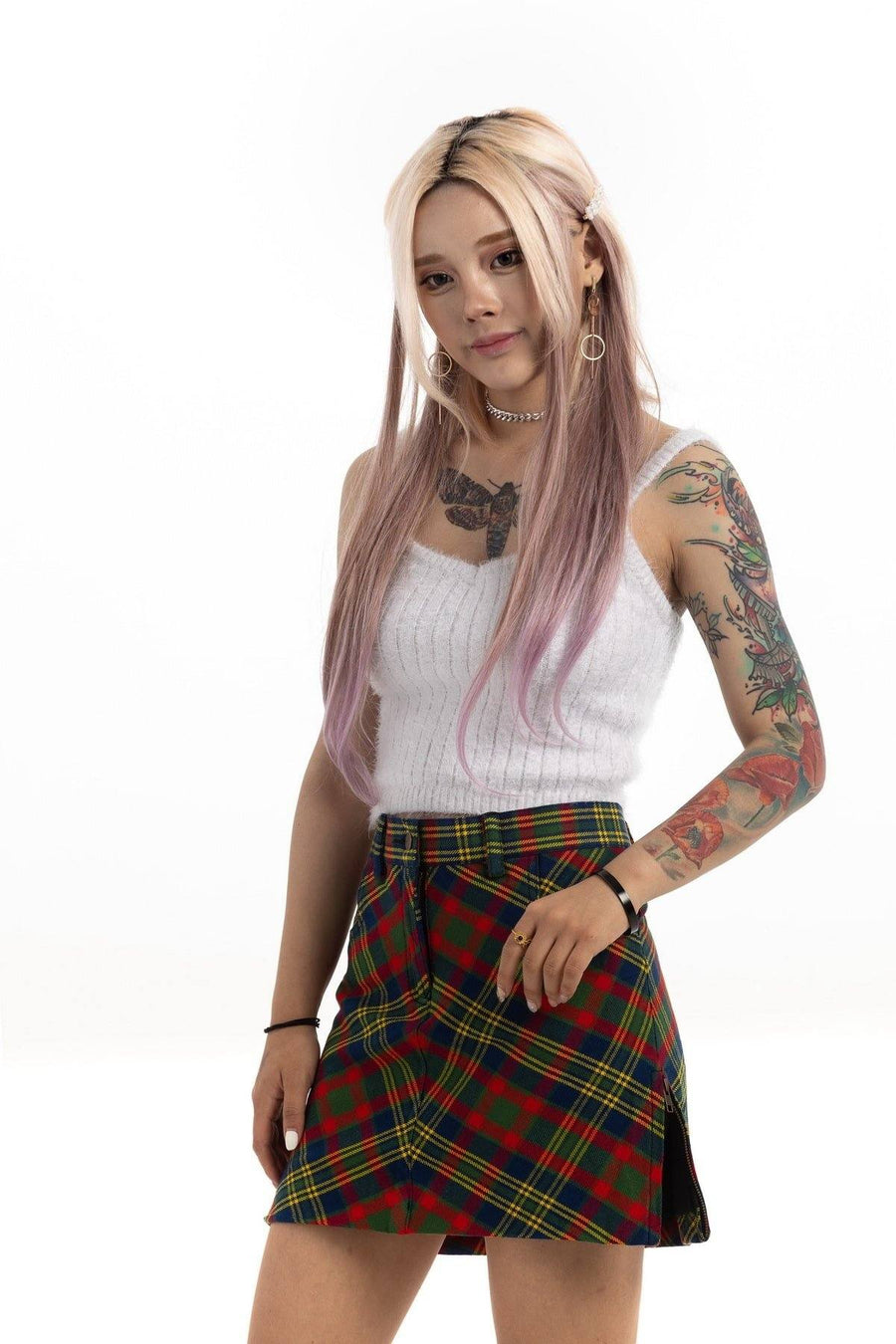 Scottish Plaid Mini Skirt - Side slit View