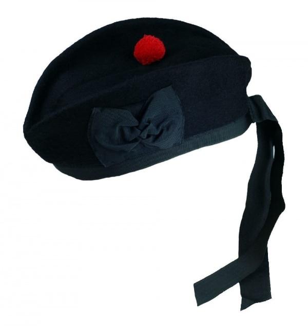 Cappello Glengarry In Pura Lana Nera Con Pompon Rosso – Pifferaio Scozzese, Unisex