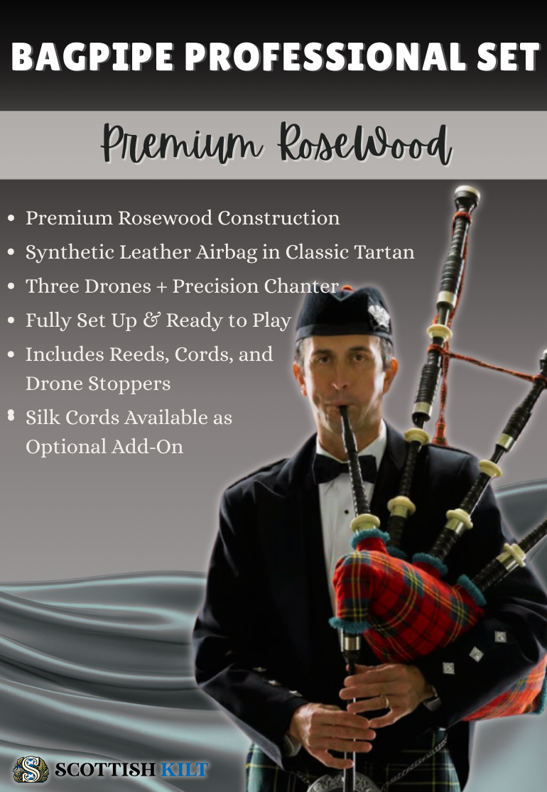 Rosewood Bagpipe Professional Set - Fully Functional