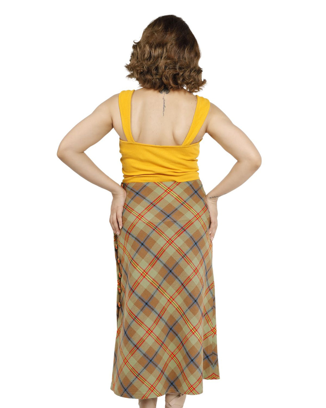 buy Beige Plaid Midi Skirt