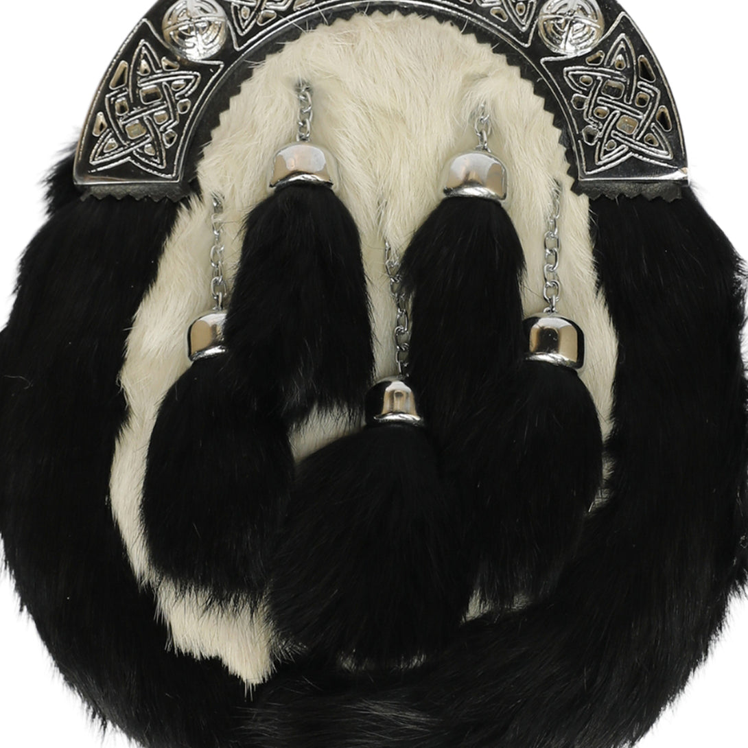 Black & White Rabbit Fur Sporran with Five Tassel - Full Dress tassels