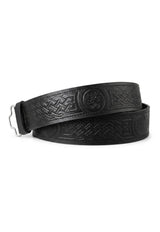 Black Leather Lion Rampant Embossed Leather Kilt Belt