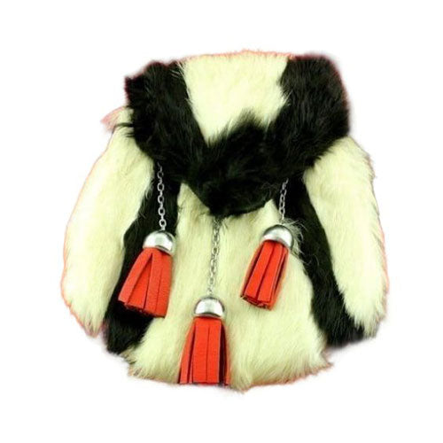 Black & White Rabbit Fur Sporran With Red Tassels