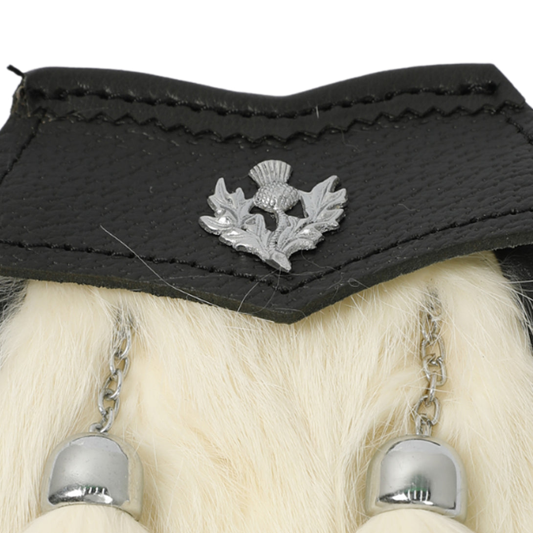 Boys White Rabbit Fur Sporran Pouch With Thistle Badge logo