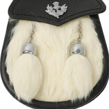 Boys White Rabbit Fur Sporran Pouch With Thistle Badge tassels