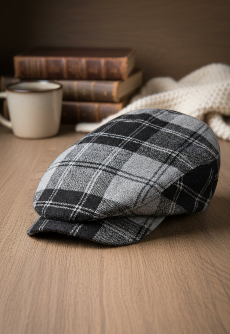 Button Down Plaid Flat Cap