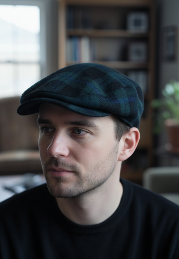 Button Down Plaid Flat Cap