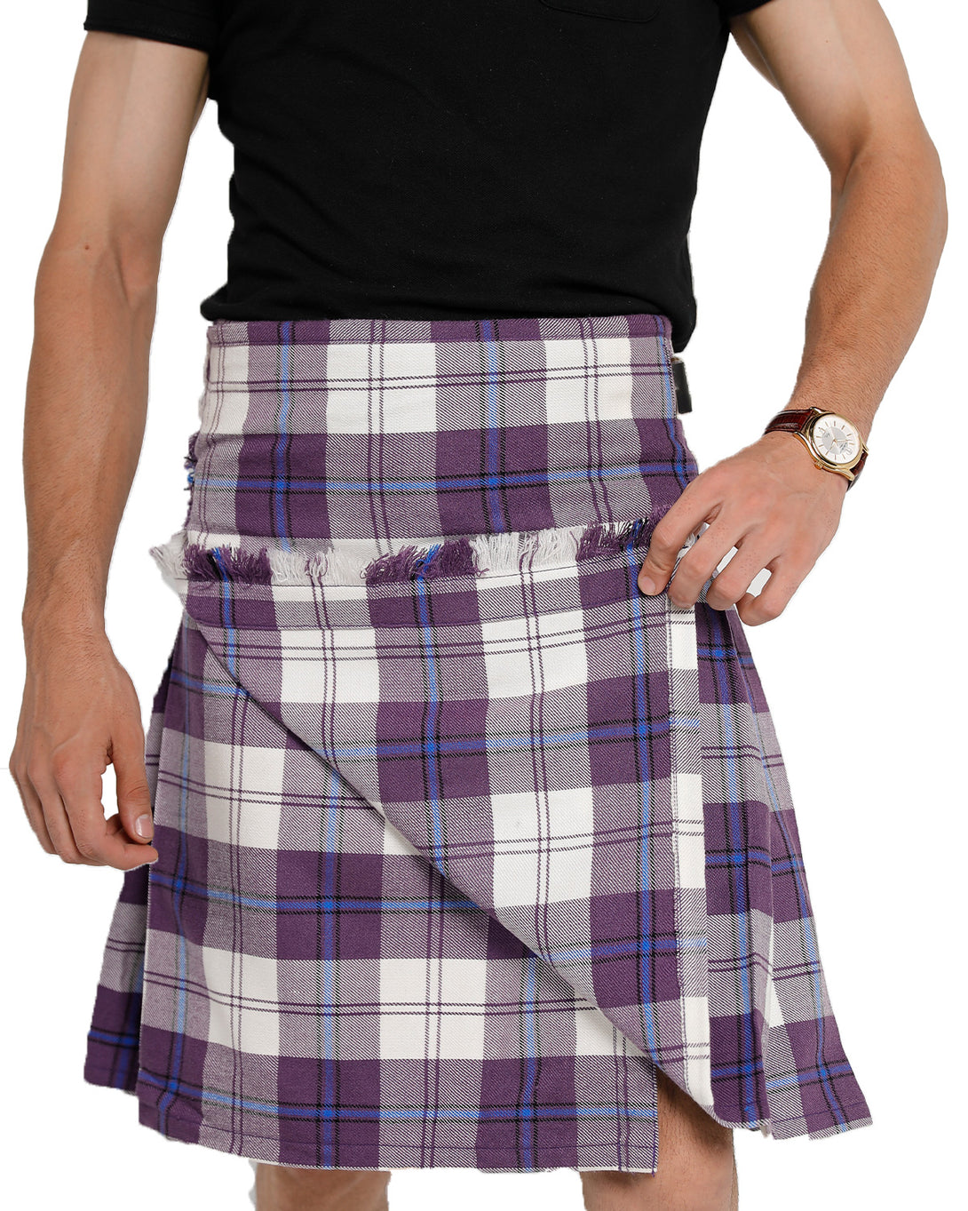 Front Closeup of Cunningham Dress Purple Bespoke kilt 