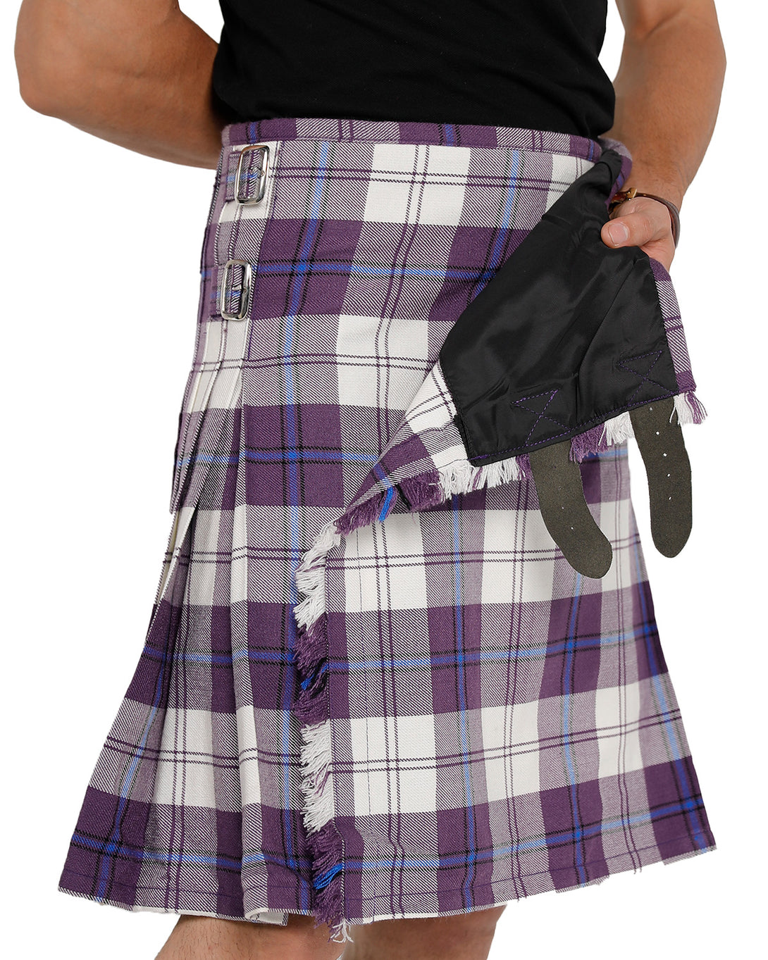 Open Front of Cunningham Dress Purple Bespoke kilt 