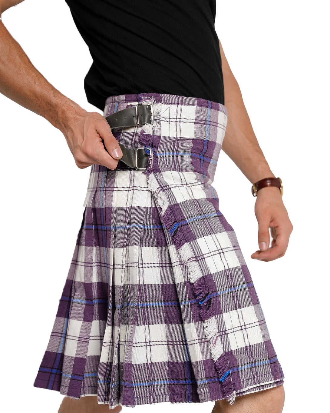 Side look of Cunningham Dress Purple Bespoke kilt 