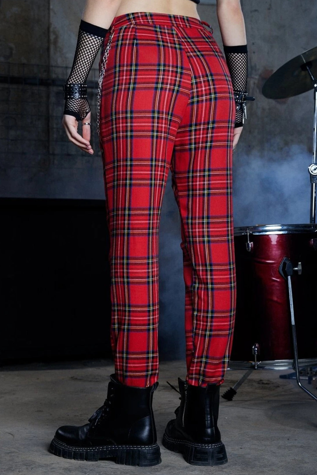 Grunge Punk Plaid Zipper Pant