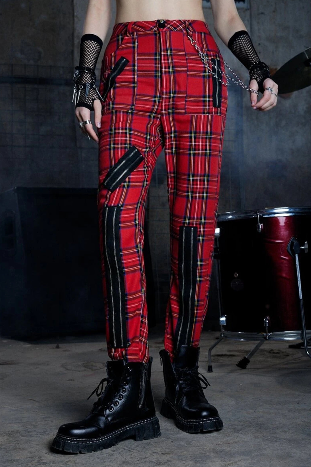 Punk Plaid Zipper Pant