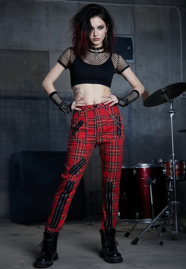 Grunge Punk Plaid Zipper Pant