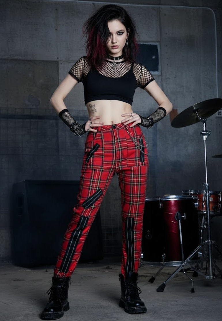 Grunge Punk Plaid Zipper Pant