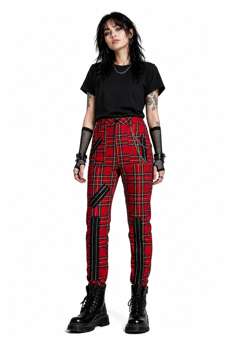 Grunge Punk Plaid Zipper Pant