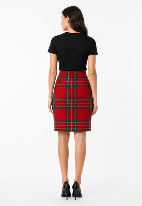 High-Waisted Tartan Pencil Skirt