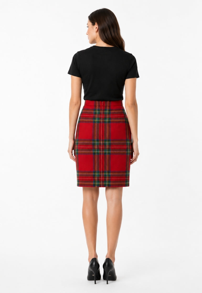 High-Waisted Tartan Pencil Skirt