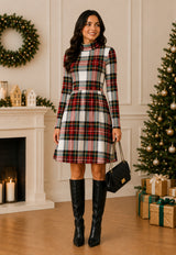 High Neck Plaid Dress