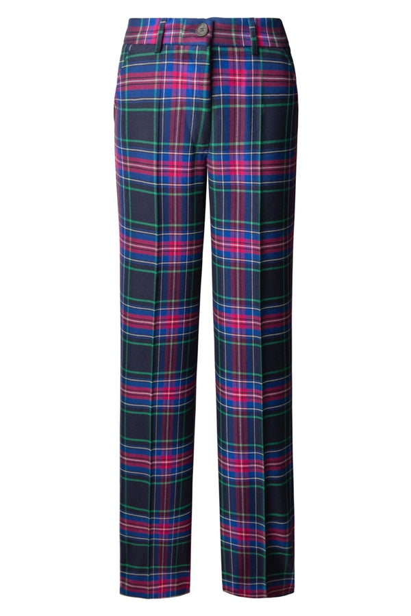 Ladies Wide Tartan Trousers with Turn Up