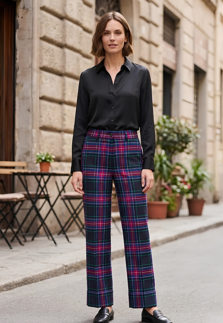 Ladies Wide Tartan Trouser with Turn Up