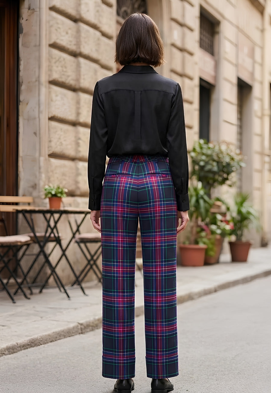 Ladies Wide Tartan Trouser with Turn Up