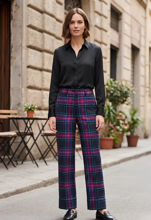 Black Watch Ladies Wide Tartan Trouser with Turn Up