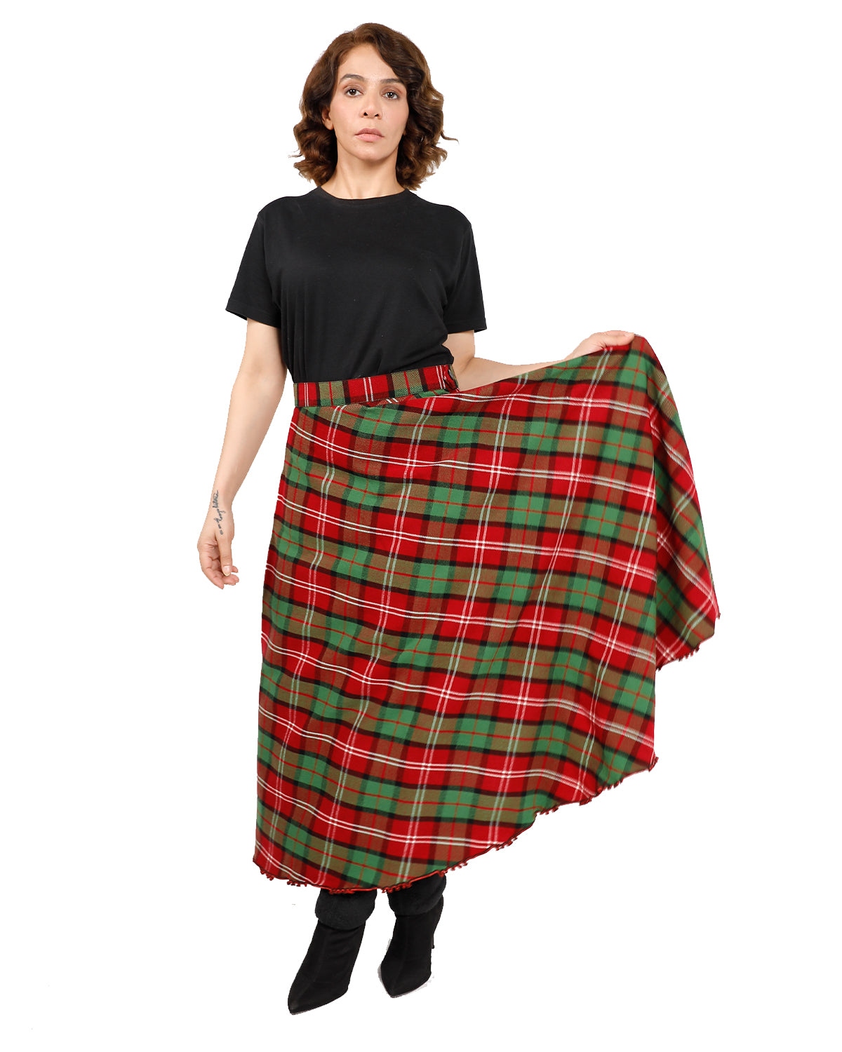 Long Plaid Skirt Button Zipped Tartan Skirts For Womens Scottish Kilt