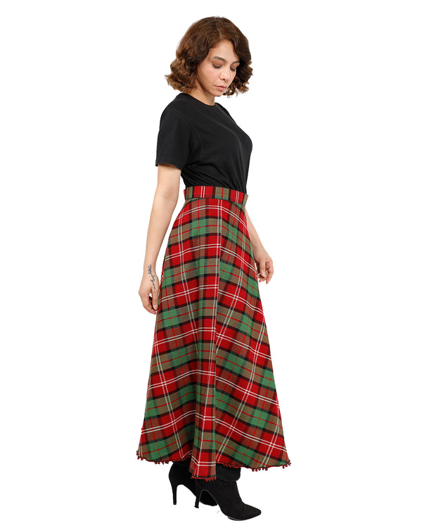 Long Plaid Skirt - Button Zipped - ight side view