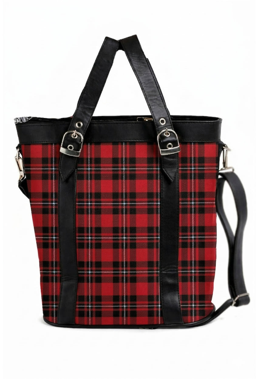 MacGregor Shoulder Plaid Tote with Leather Straps