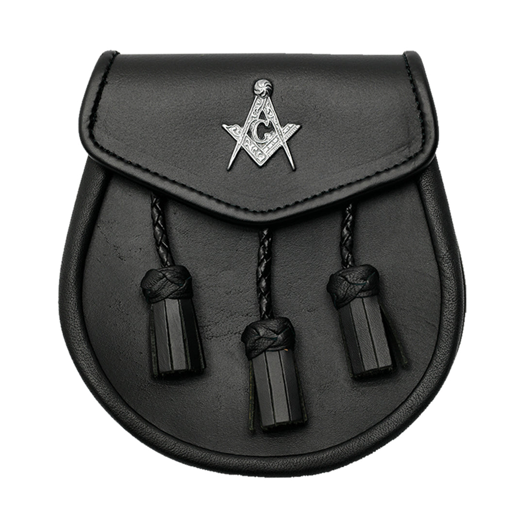 Masonic Badge Black Leather Sporran full