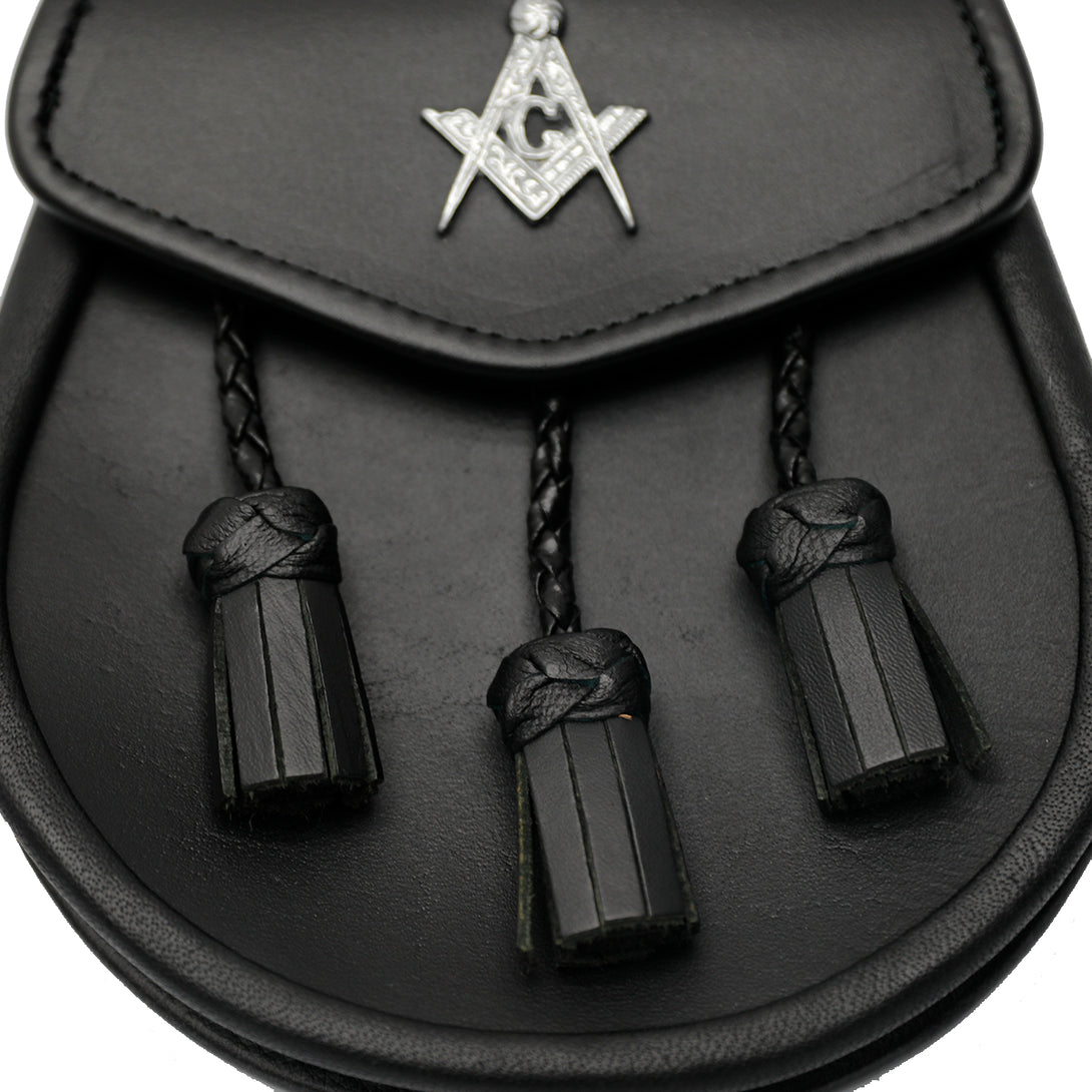 Masonic Badge Black Leather Sporran tassels