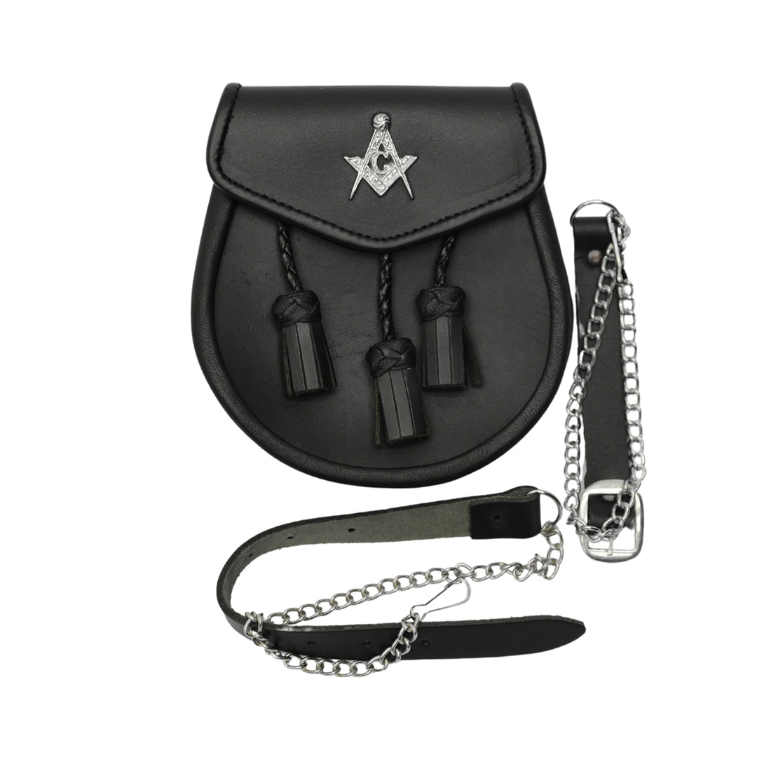 Masonic Badge Black Leather Sporran badge and chain