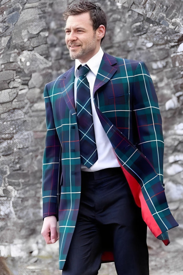 Men's Knee Length Plaid Jacket