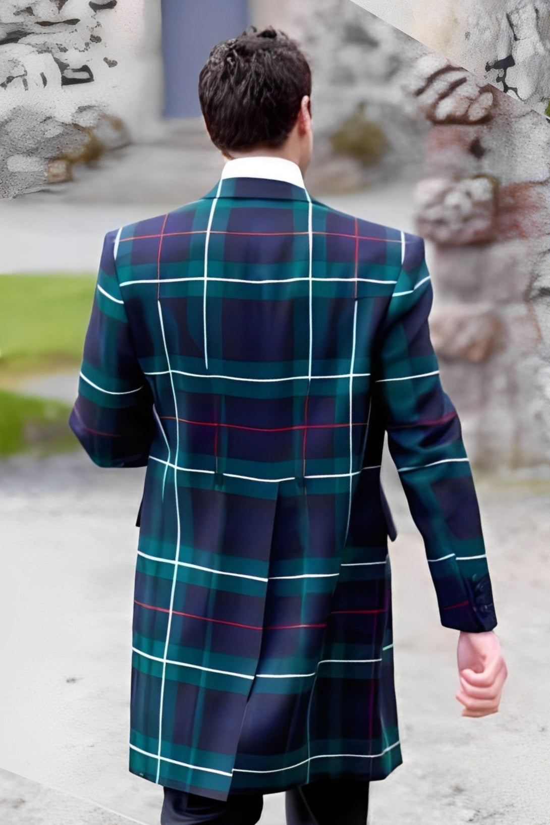 Men's Knee Length Tartan Jacket