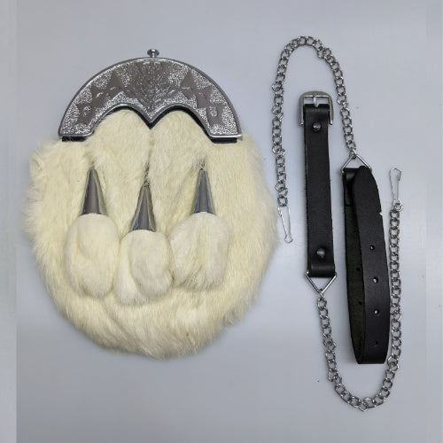 White Rabbit Fur Baby Kilt Sporran Thistle Badge With Chain Belt main image 1