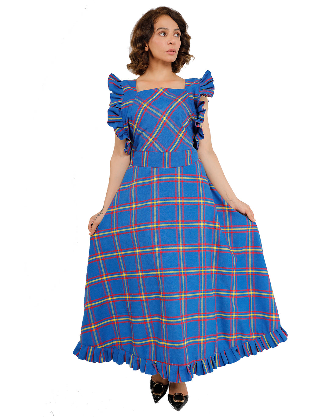 Ocean Mist Tartan Maxi Dress