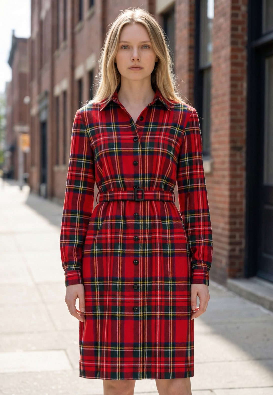 Black Watch Plaid Button-Front Shirt Dress Scottish Kilt Black Watch Plaid Button-Front Shirt Dress Scottish Kilt